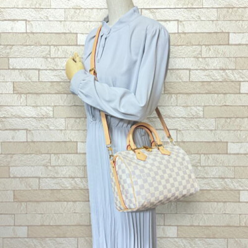 Louis Vuitton Speedy Bandouliere Damier Azur White Shoulder Bag Canvas White - Picture 2 of 8